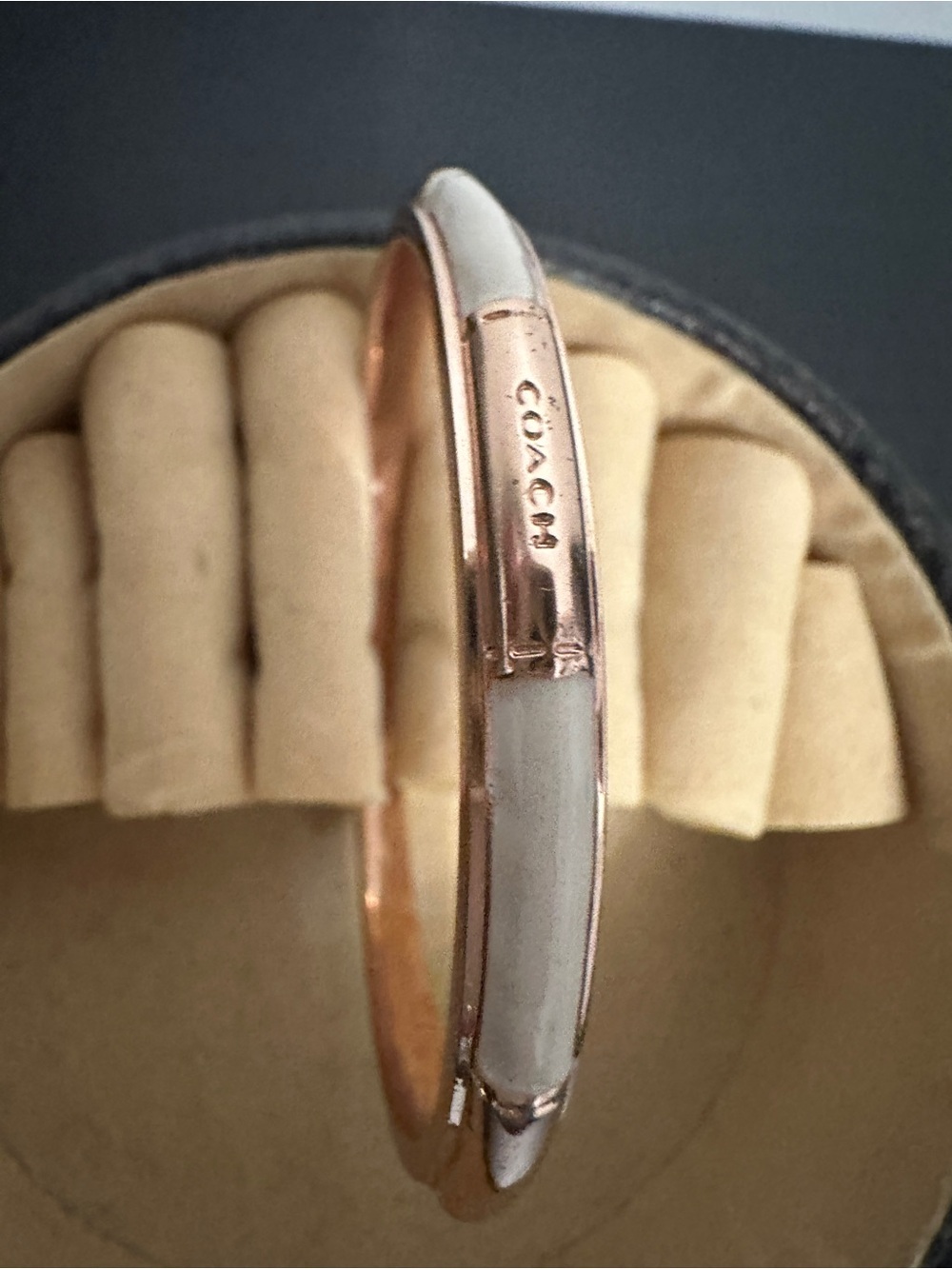 COACH Rose Gold-Tone Bangle with White Enamel